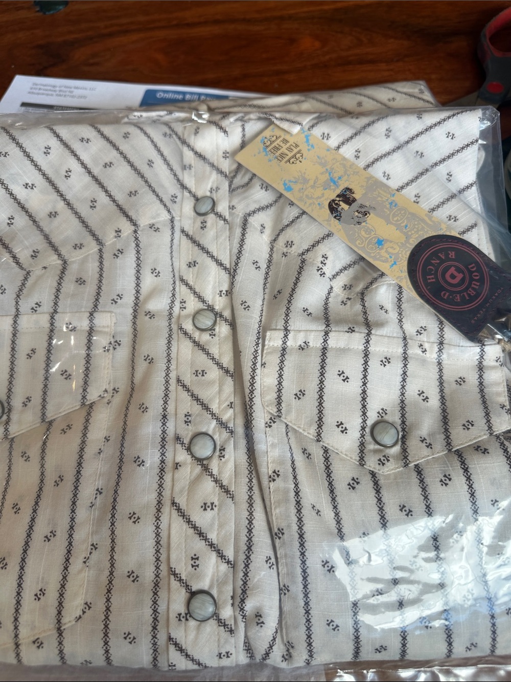 Double D Ranch Cream Striped Pearl-Snap Western Shirt - Picture 4 of 4